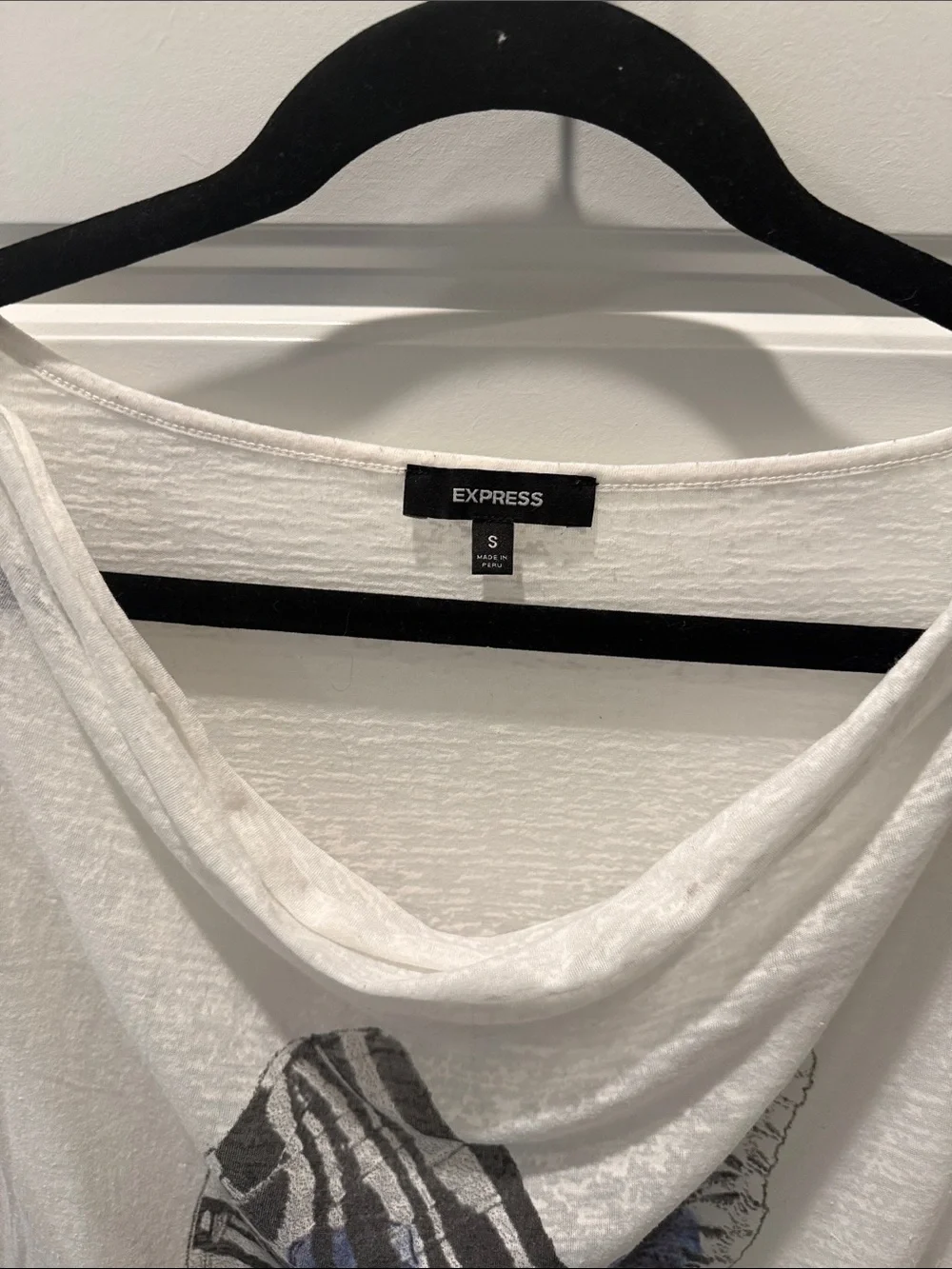 Express White Draped Butterfly Print Top with Blue Accents